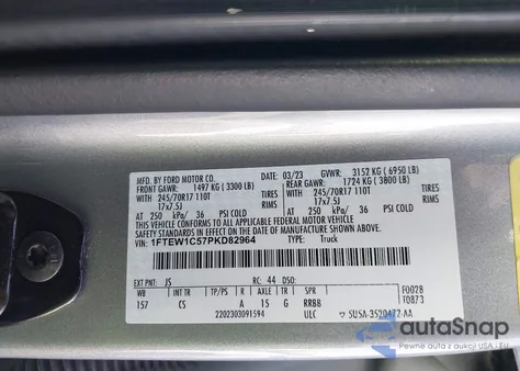 2023 Ford F-150 Xl из США, поврежденный, VIN 1FTEW1C57PKD82964